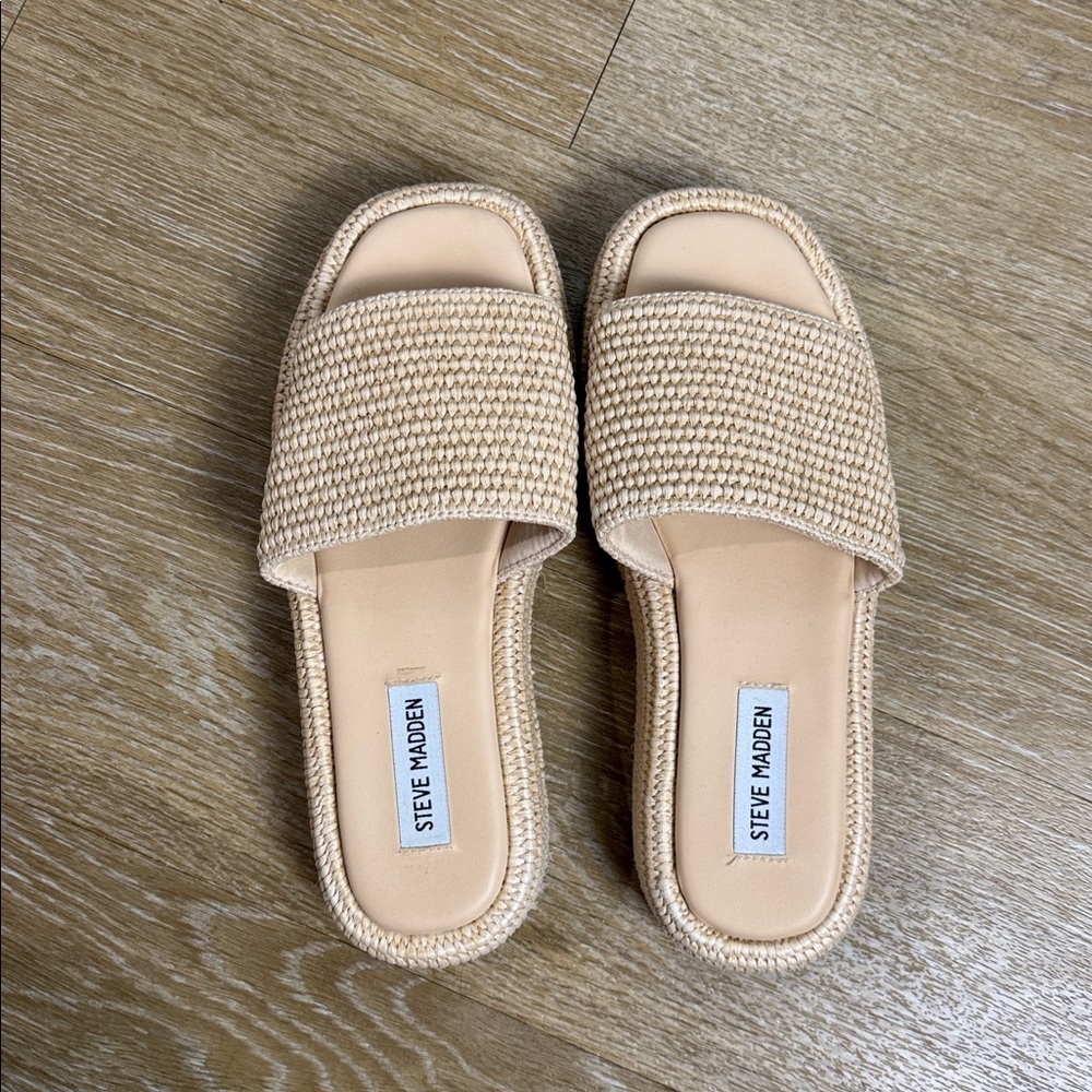 Steve Madden Beachy Natural Platform Slide on Sandal Rattan Size 8 - Picture 4 of 10
